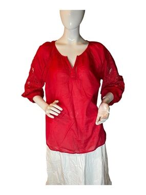 Talbots Red Embroidered Peasant Tunic